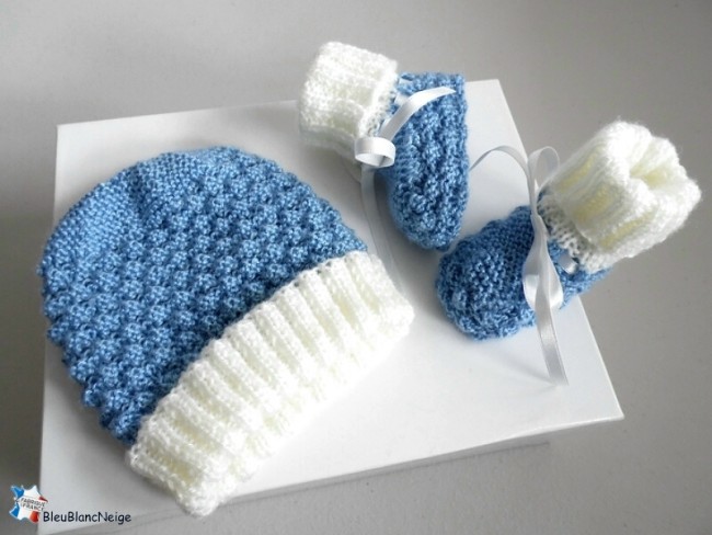Bonnet chaussons bébé tricotés main
