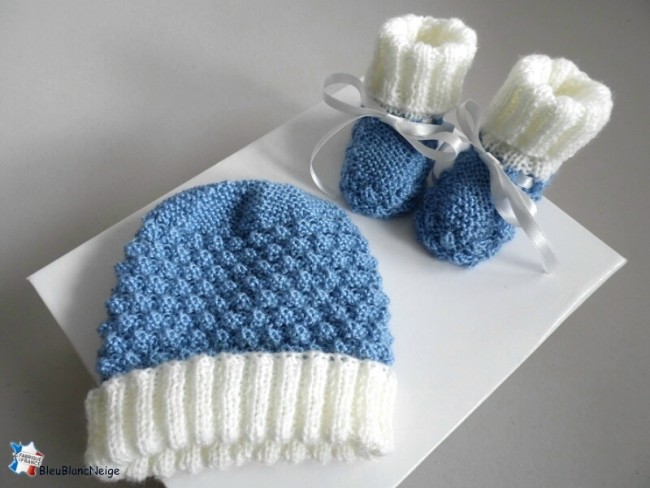 Bonnet chaussons bébé tricotés main