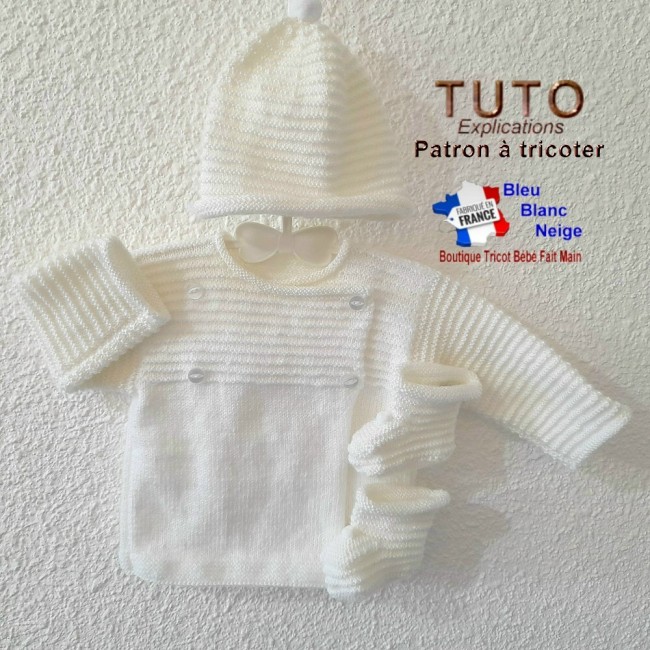 Patron tricot bébé – Naissance - PDF - ensemble Brassière bonnet chaussons - modèle layette à tricoter - cadeau de naissance Patron à tricoter layette tricot