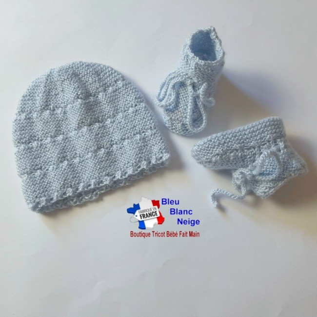 Bonnet chaussons tricotés main layette