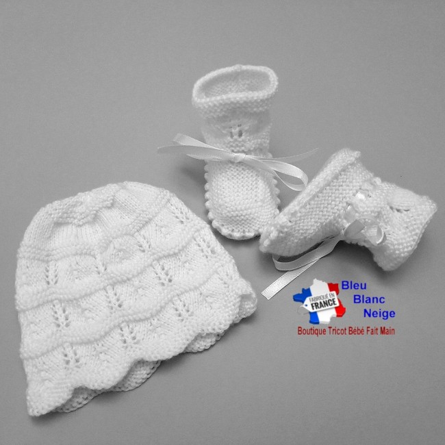 tu-227- Naissance ensemble layette tricot bebe a tricoter 04 Ensemble Brassière bonnet et chaussons