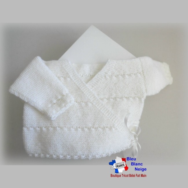 Brassière tricot bébé 3 mois - en laine certifiée OEKO-TEX - tricotée main - layette fait main - cadeau de naissance Brassière modèle layette tricotée main