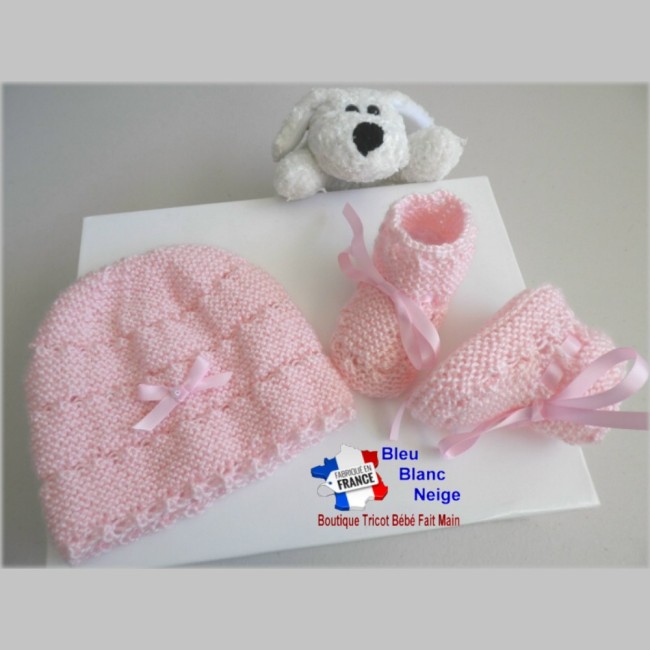 bonnet chaussons bébé tricotés main