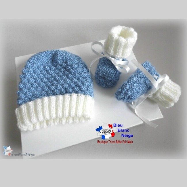 Bonnet chaussons bébé tricotés main