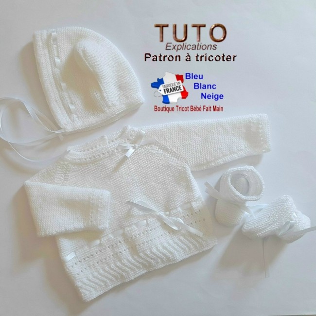 Patron tricot bébé – 3 mois - PDF - ensemble Brassière, Béguin et chaussons - modèle layette à tricoter - cadeau de naissance Patron à tricoter layette tricot bébé
