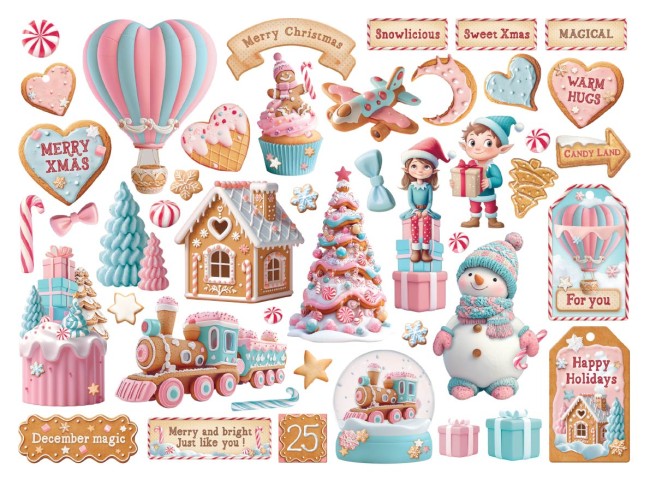 Die-cut Candy Christmas  Stamperia – éléments gourmands pour un Noel enfantin (DFLDC118)