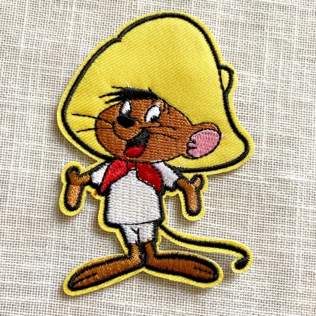 Écusson patch brodé thermocollant - Souris chapeau jaune ** 6 x 8...