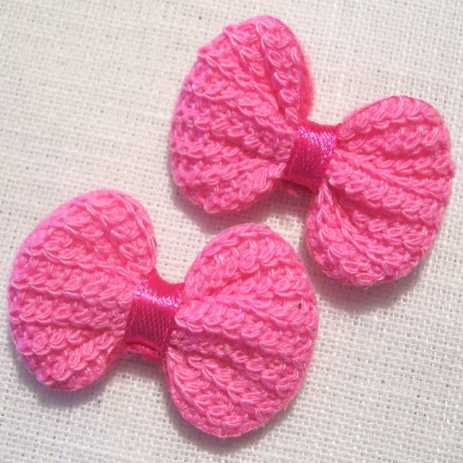 Lot de 2 - NOEUDS PAPILLON TISSU LAINAGE TRICOT / ROSE FRAISE ** 40 x 25 mm ** Applique à coudre, couture barrette - N°13