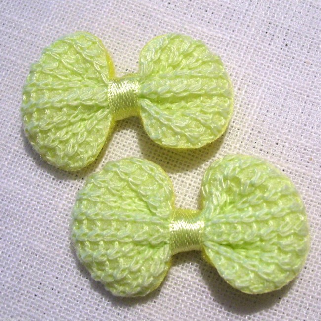 Lot de 2 - NOEUDS PAPILLON TISSU LAINAGE TRICOT / VERT ANIS ** 40 x 25 mm ** Applique à coudre, couture barrette - N°13