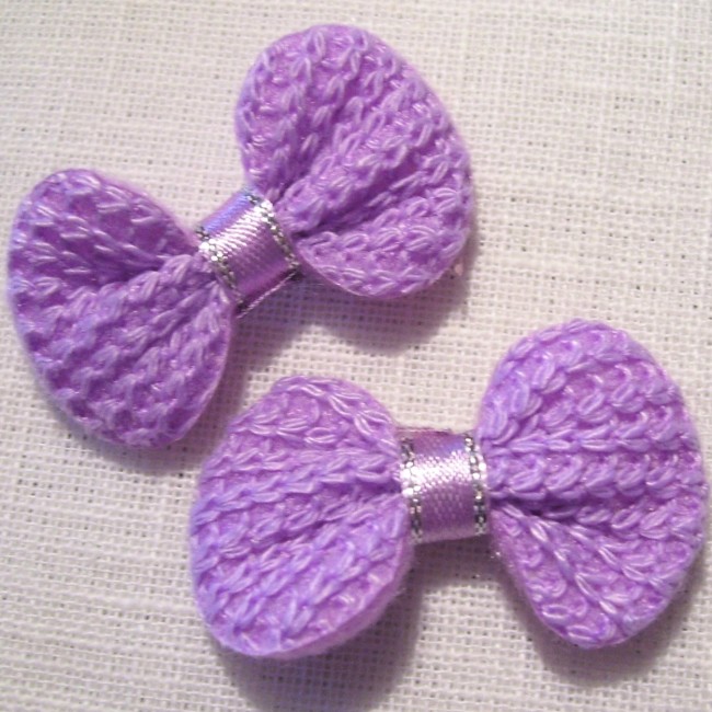 Lot de 2 - NOEUDS PAPILLON TISSU LAINAGE TRICOT / LILAS ** 40 x 25 mm ** Applique à coudre, couture barrette - N°13