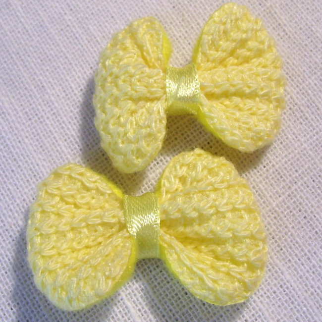 Lot de 2 - NOEUDS PAPILLON TISSU LAINAGE TRICOT / JAUNE ** 40 x 25 mm ** Applique à coudre, couture barrette - N°13