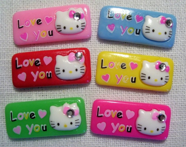 EMBELLISSEMENT en Résine, KITTY Message Coeur Love You + STRASS - rose rouge bleu ** 15 x 30 mm ** Applique à COLLER, Vendu à l'unité, scrapbooking carterie - R028