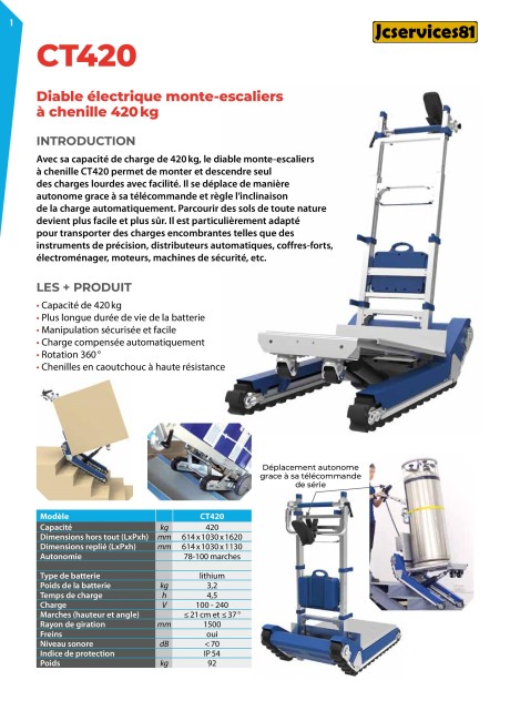 DIABLE ÉLECTRIQUE A CHENILLES XSTO CT420 DIABLE ÉLECTRIQUE A CHENILLES XSTO CT420