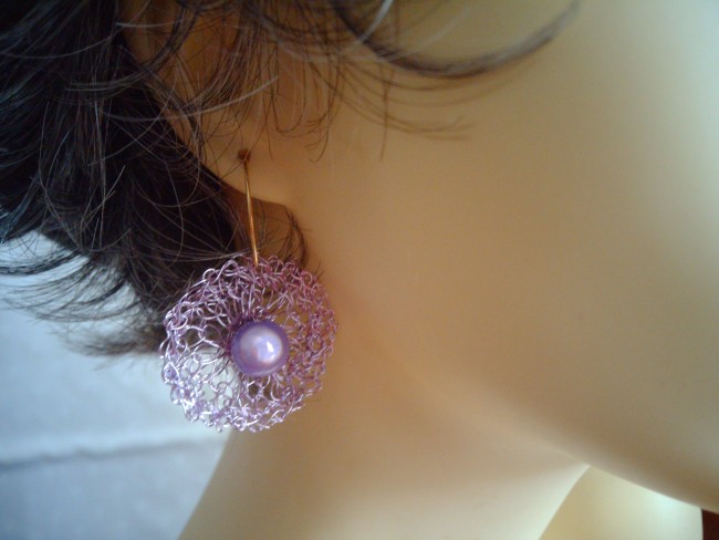 Boucles d'oreilles rondes, crochetées fil de cuivre