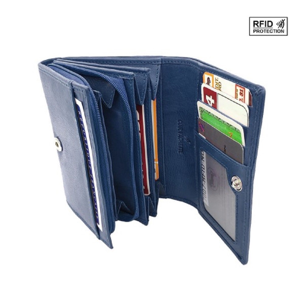 Porte-Monnaie SADDLER En Cuir Véritable Pour Femme - Petit Format Avec Poche à Rabat Et Porte-Clés - Bleu Électrique