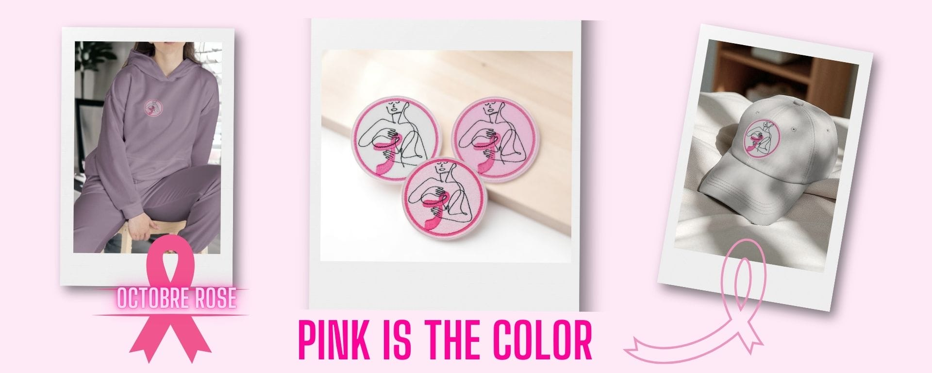 Patch brodé ruban rose - 3 modèles