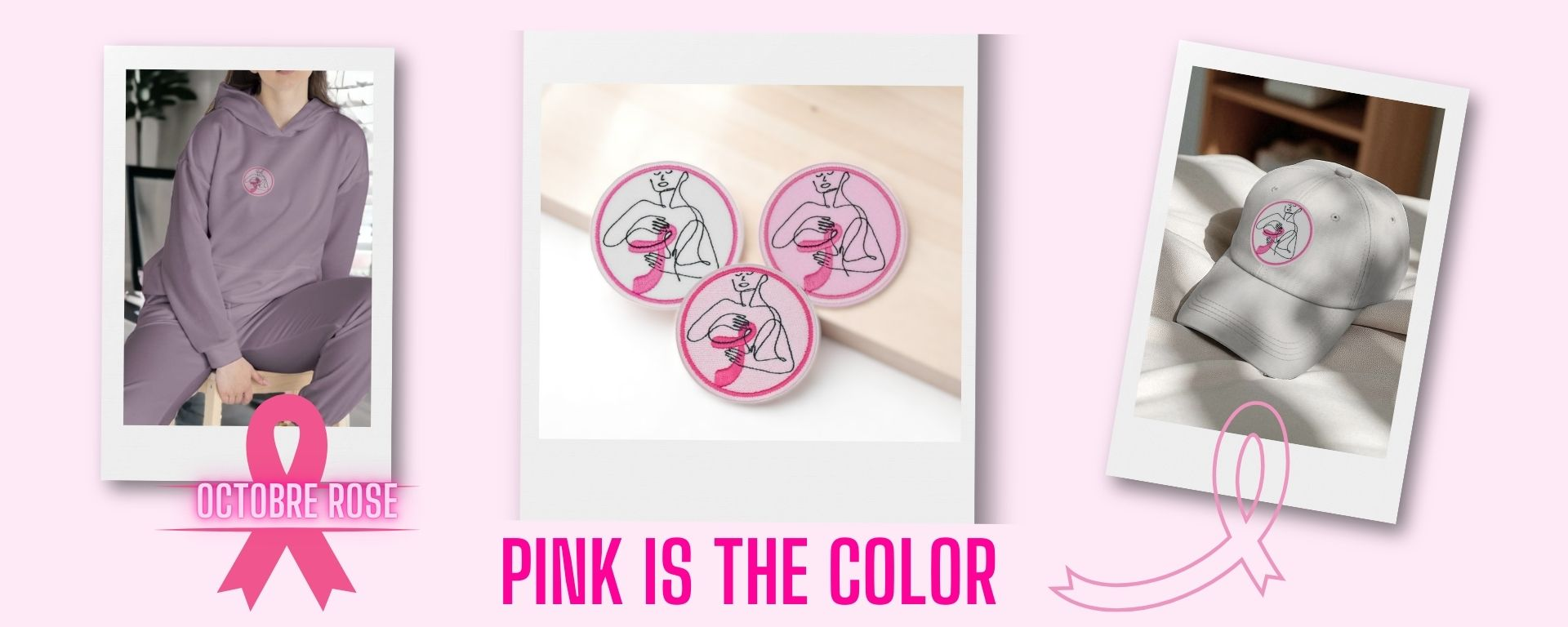 Patch brodé ruban rose - 3 modèles