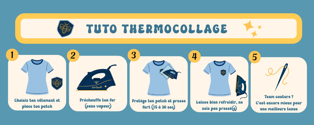Tuto thermocollage d’un patch brodé ou écusson thermocollant au fer à repasser