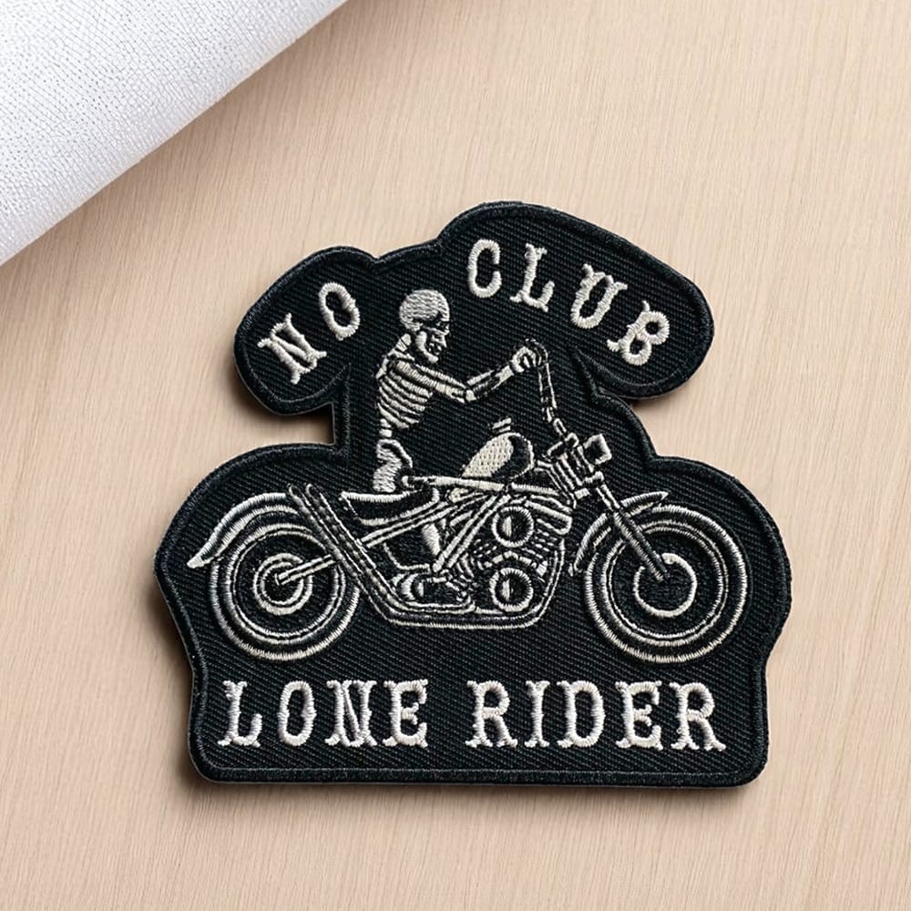 Patch Thermocollant Lone Rider Tête De Mort Motard - 11x10 Cm - écusson No Club