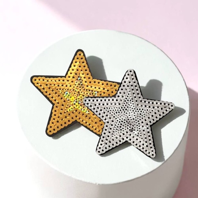 Patch étoile à sequins or et argent thermocollant