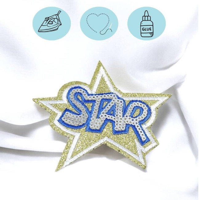 Écusson STAR thermocollant avec sequins dorés