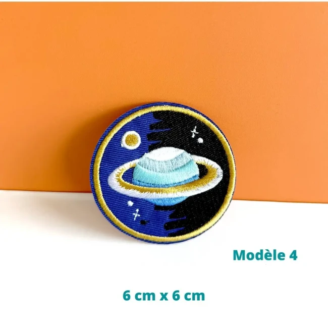 planète à anneaux bleue brodée, 6 x 6 cm Écusson espace thermocollant