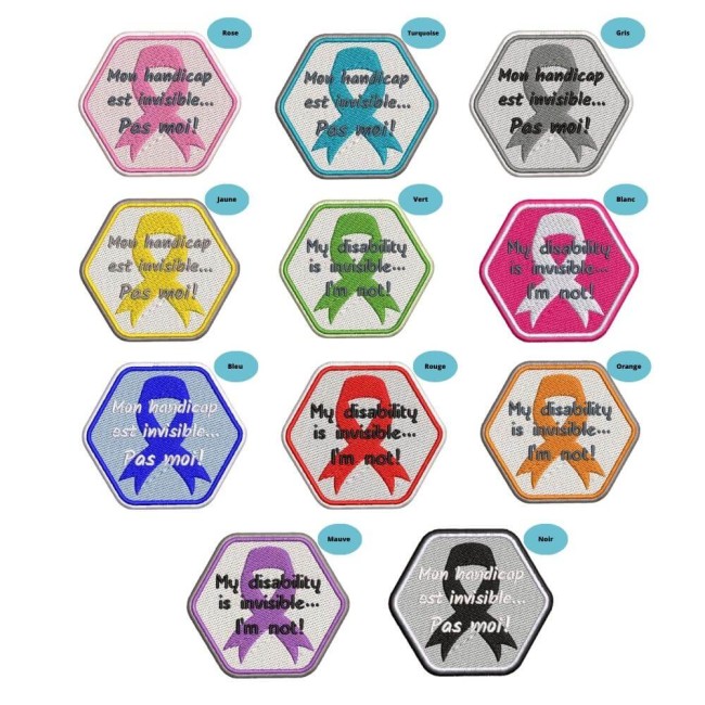 Patch brodé avec ruban de couleur au choix, aperçu des 11 teintes disponibles à la commande