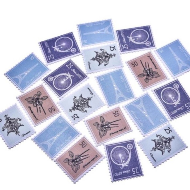 25 boutons timbres rétro en bois Tour Eiffel France- 3,7 cm