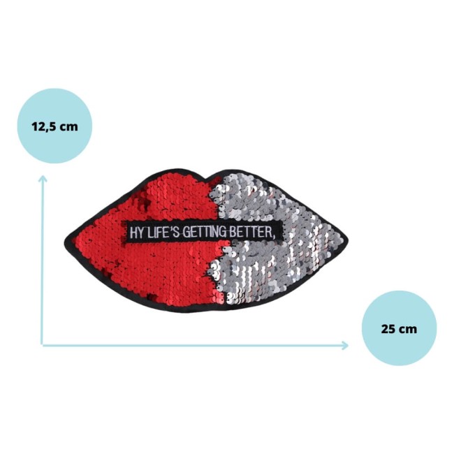 Patch à coudre réversible rouge et argent 25 cm