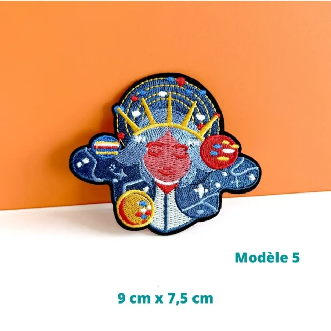visage cosmique brodé, 9 x 7,5 cm Patch espace thermocollant