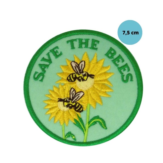 Dimensions du patch Save the Bees abeilles et tournesols Patch abeille Save the Bees avec tournesols, format rond de 7,5 cm