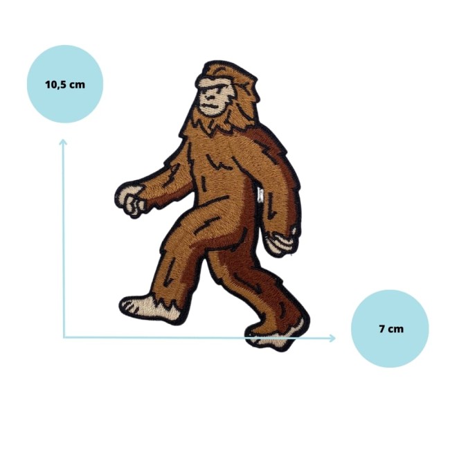 Patch Bigfoot de 10,5 × 7 cm avec mesures illustrées