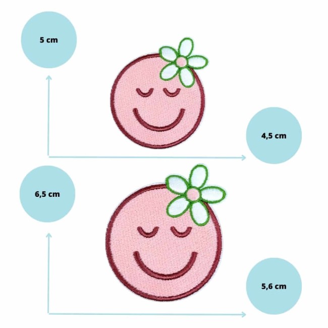 Patch smiley rose 6,5 cm et 5 cm - 2 tailles au choix