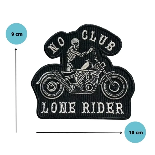 Dimensions du patch biker No Club Lone Rider 10 x 9 cm Ecusson thermocollant no club 10 cm