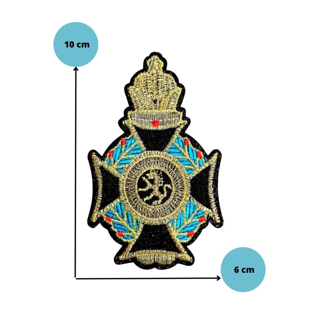 Ecusson à thermocoller Croix Malte doré Patch thermocollant blason noir, vert et or 10 cm