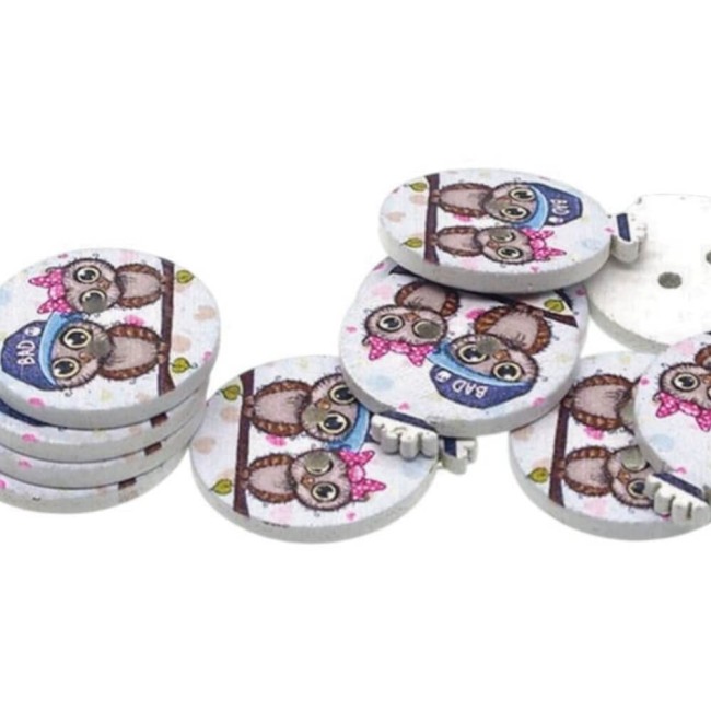 Boutons en bois hiboux 25 mm