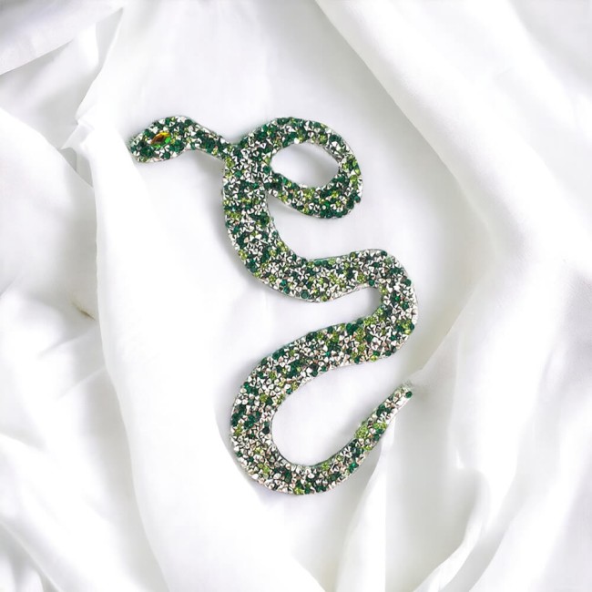Patch serpent en strass vert