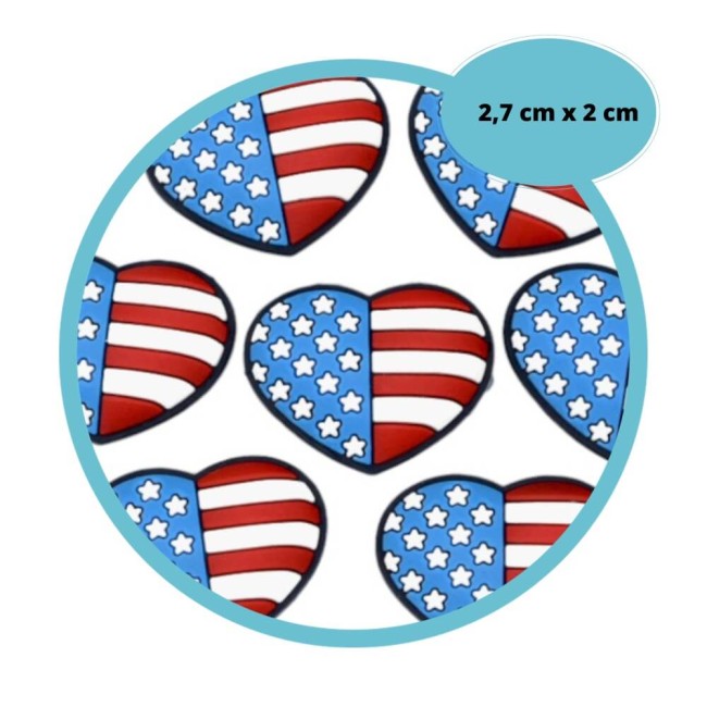 Shoe charm USA, breloque pour sabots Crocs  drapeau USA en forme de coeur