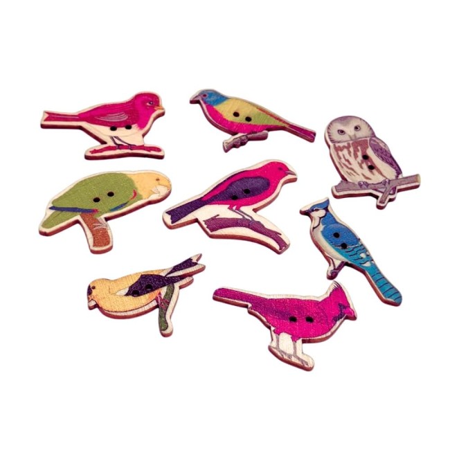 15 boutons oiseaux, hibou en bois naturel