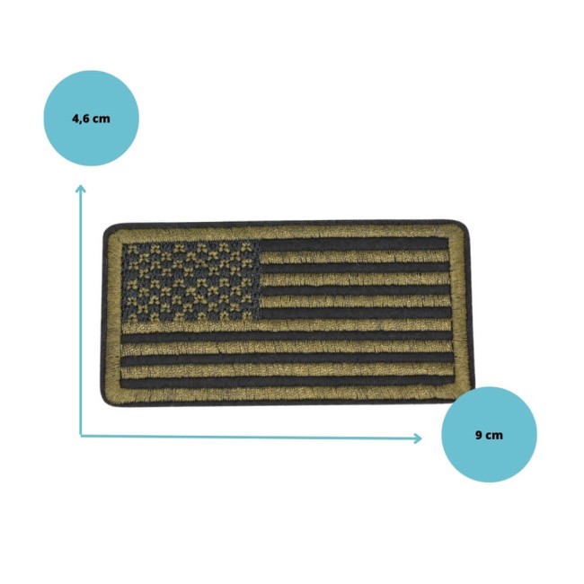 Drapeau USA kaki qui mesure 9 cm de long