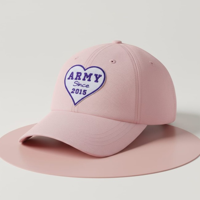 Idée de customisation du patch BTS sur une casquette Écusson thermocollant fan BTS en forme de cœur sur une casquettre