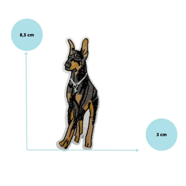 Dimensions du patch Dobermann brodé : 8,5 x 3 cm