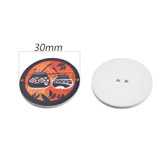 25 boutons ethniques en bois - 3 cm