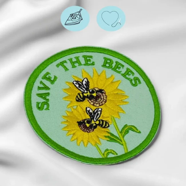 Pose du patch abeille Save the Bees Patch Save the Bees thermocollant ou à coudre selon le vêtement