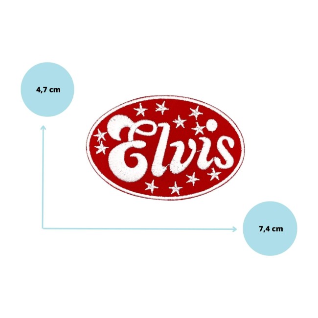 Ecusson Elvis rouge et blanc, format ovale 7,4 cm