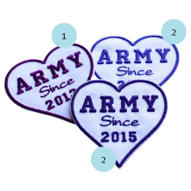 Patch coeur army thermocollant à personnaliser avec votre arrivée dans le club fandom Bts army patch 3 couleurs au choix