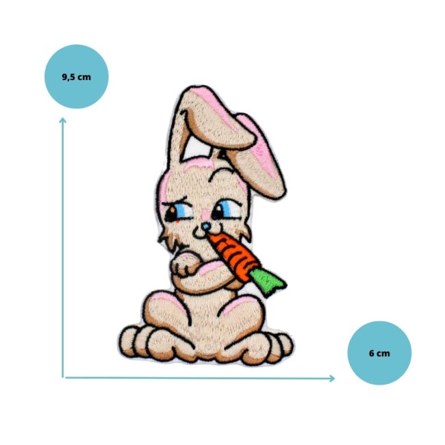 Patch thermocollant brodé enfant rigolo Détail dimensions du patch lapin 9,5 cm x 6 cm - idéal pour vêtement