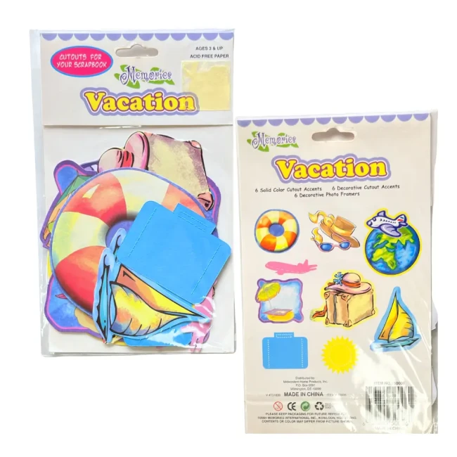 die-cuts chapeau de paille, lunettes de soleil, voilier, soleil, avion Pack de 18 découpes vacances