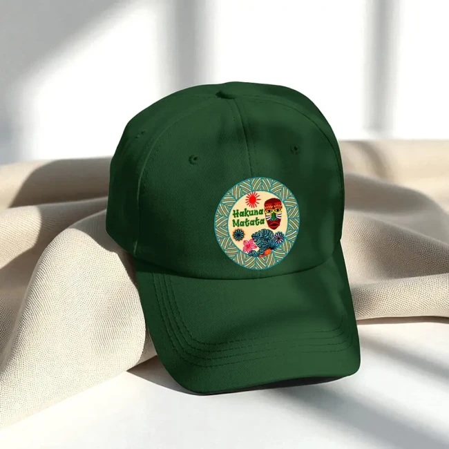 Patch Hakuna Matata brodé sur une casquette verte