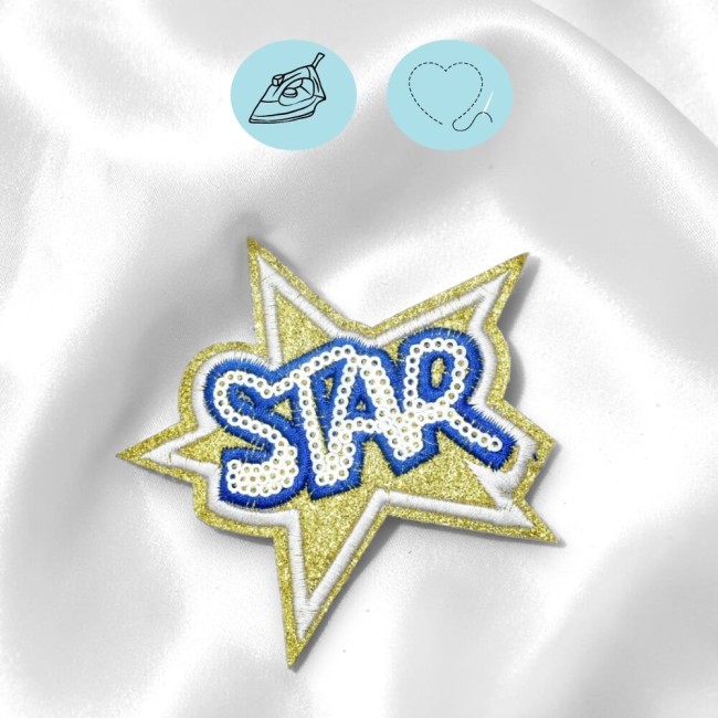 Écusson STAR thermocollant avec sequins dorés